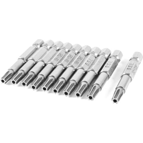 Uxcell 10 Pcs Magnetic 50mm 1/4" Shank Torx Point Tip T25 Power Driver Security Screwdriver Bits