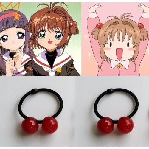 High Quality Sakura Kinomoto Wig Anime Card Captors Sakura Cosplay Costume Wigs Halloween Costumes Hair + Red Balls Hairbands