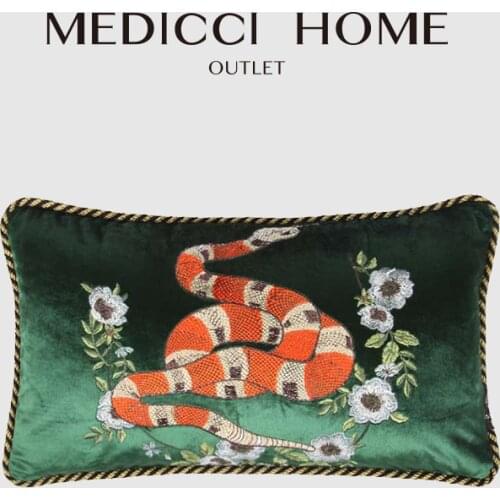 Medicci Home High End Cushion Cover Luxury Velvet Animal Snake King Dazzling Jacquards Sofa Pillow Case Dark Green 30x50cm