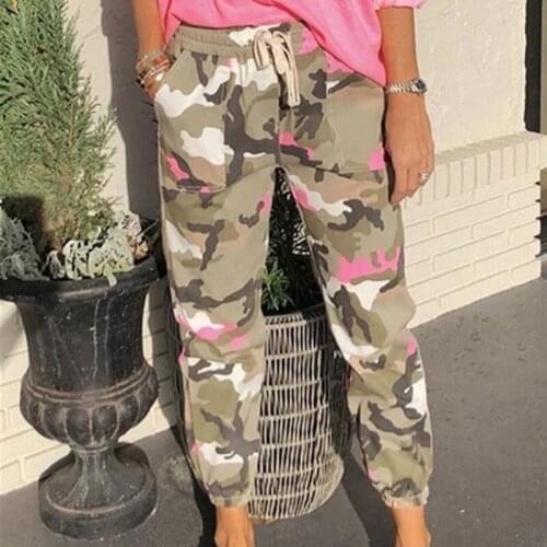 Womens Elastic High Waist Harem Pants Camo Cargo Trousers Casual Pants Military Army Combat Camouflage Sports