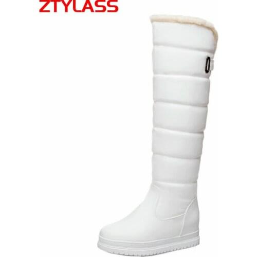 2021 Winter Plush Warm Women Boots Comfortable Flat Knee High Boots Slip On Snow Boots Women Black White Pink Big Size 34-43