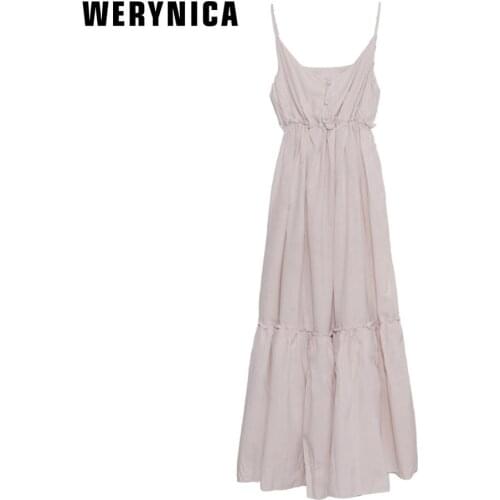 Werynica New Sexy A-Line Party Dress Women Summer Deep V Neck Ruffles Backless Dresses Fashion Summer Sleeveless Dress