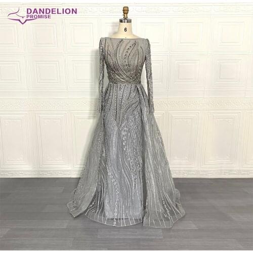 Dubai Long Sleeves Evening Dress For Women 2021 Mermaid Lace Boat Neck Crystal Handmade with Asymmetrical Cape Formal Party Gown