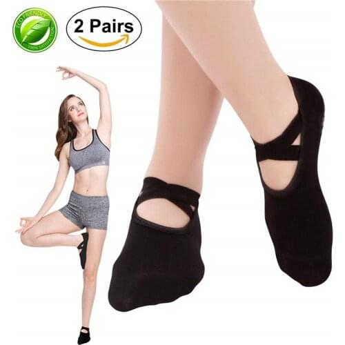 2 Pairs/Lot Women Non Slip Cross Bandage Yoga Socks Ladies Pilates Dance Workout Sports Cotton Socks Sweat Absorbent Breathable