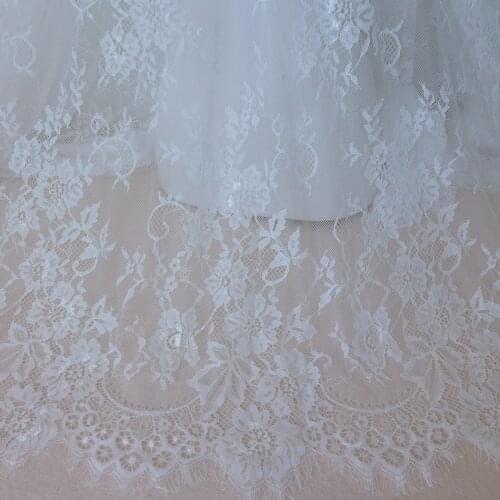 6M/Lot 145cm Wide Black/White France Eyelash Lace Fabric DIY Clothes Wedding Dress Accessories Sewing Materials