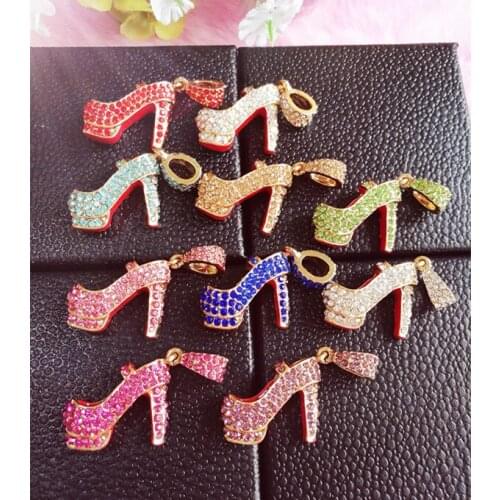 6pcs/lot Min.$15 (Mixed Order)2.6cm*2cm 3D many color full rhinestones heels shoes Pendant Charms DIY Alloy Decoration