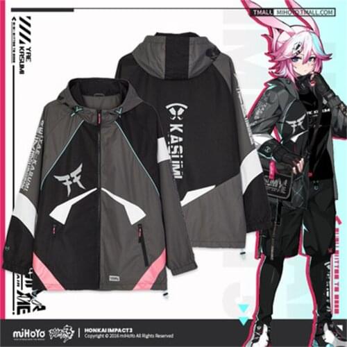 Anime Game Honkai Impact 3 COSPLAY Yae Sakura Neon Shade Theme Series Sports Stitching Thin Coat Couple Hooded Top