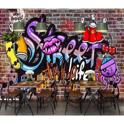 CJSIR Custom Street Graffiti Trend Brick Wall Paper 3D Broken Wallpaper Bar Ktv Di Bar Background Letter Mural Wall Papers Decor