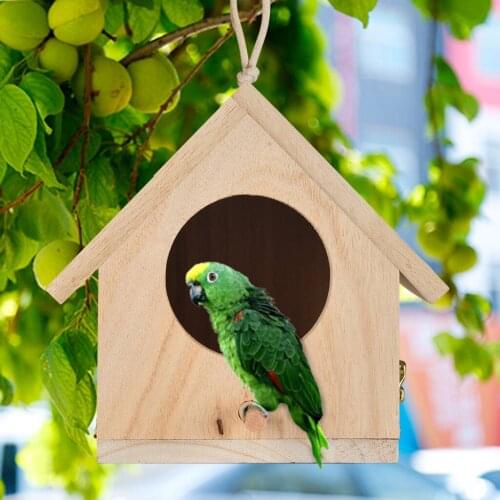 Wooden Bird Nest Hanging Bird House Natural Wooden Bird Cage Resting Place Wall-Mounted Outdoor Birdhouse Wooden Box