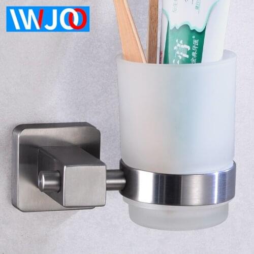 Cup Tumbler Holders Stainless Steel Toothbrush Holder Cup Glass Wall Mounted Bathroom Accessories Toothbrush Holder Set Modern