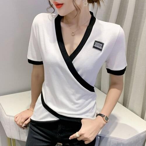 Europe short Sleeve Womens Tshirt Casual Splicing Fashion Crop Top T Shirt Ladies Fashion Tee Shirt summer plus size y2k top