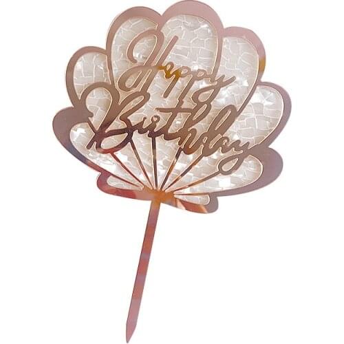 Ins Ocean Shell Happy Birthday Acrylic Cake Topper Gold Cute Cake Topper for Girls Birthday Party Cake Decorations Baby Shower
