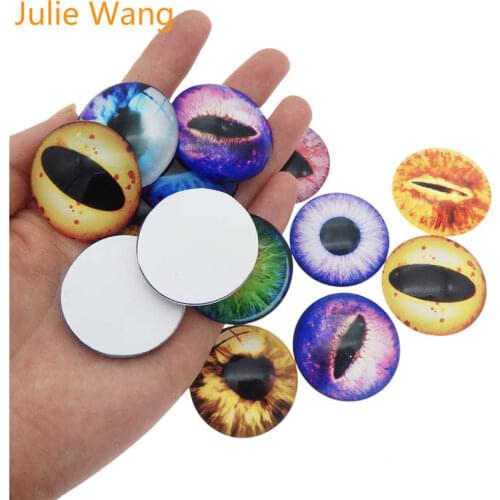 Julie Wang 1 Pair 35/40mm Dragon Cat Eye Pupil Cabochons Flatback Round Glass Necklace Earrings Jewelry Making Accessory