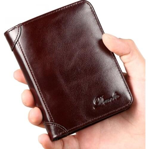 Mens Wallets Genuine Leather Wallet RFID Anti Theft Short Card Holder Bank Credit Card Purse Wallet Men High Quality