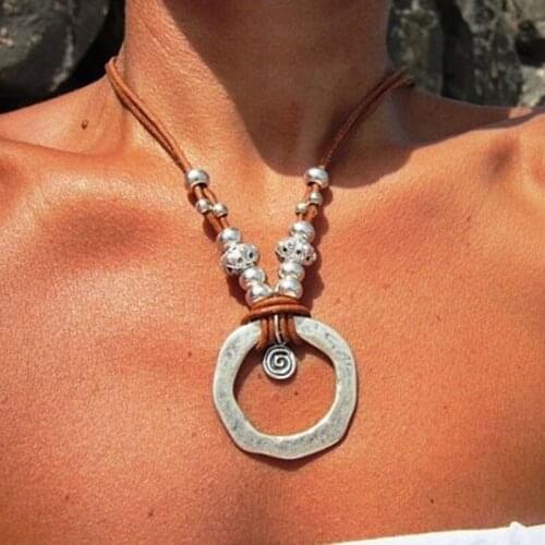 Ring leather necklace lariat necklace eternity necklace