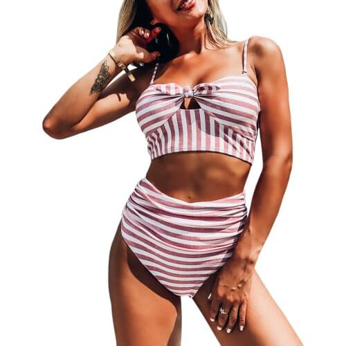 Summer Women Swimsuit 2021 Striped Two Pieces Bikini Set Push Up Low Cut Swimwear High Waist Beachwear Biquini Bathing Suit