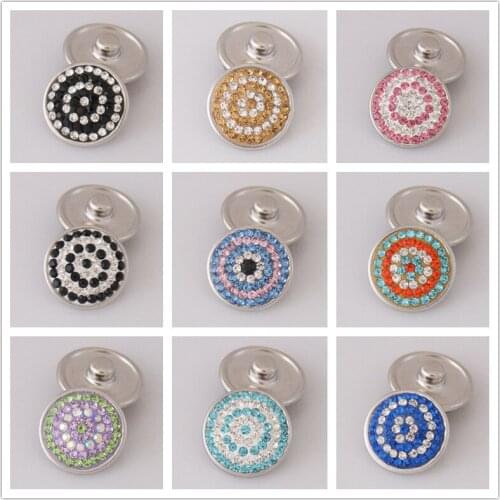 Fashion high Quality Colorful Circle pattern rhinestone 18MM charm snap buttons for DIY snap jewelry wholesale