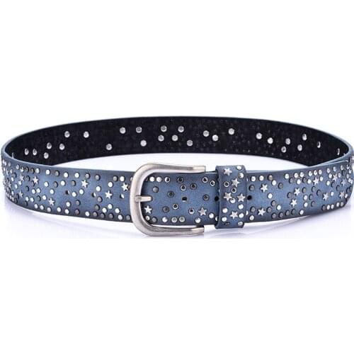 MYMC 105cm Leather Belt Women Lady Punk Waistband Luxury Waist Rivet Retro Casual Fashion Luxurious Belt with Stars
