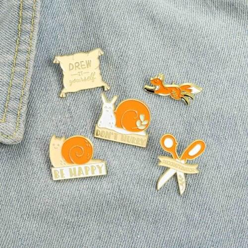 Don't Hurry Enamel Pins Custom Snails Fox Scissors Brooch Lapel Badge Bag Cartoon Jewelry Gift For Kids Friends