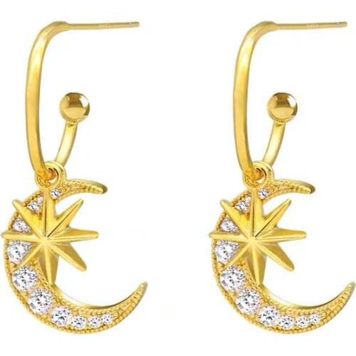 2021 New wave moon star jewelry 925 Silver needle Earrings Female Crystal from Swarovskis with Zircon Fit Women and female