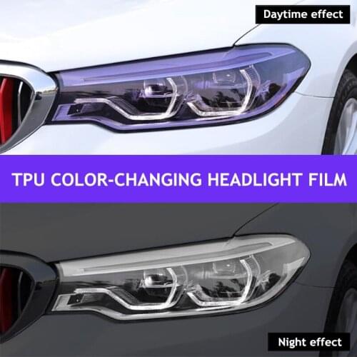 New 30CM x 2M Blackened Purple TPU Intelligent Light Control Color-Changing Headlight Anti-scratch Protection Film Car Styling