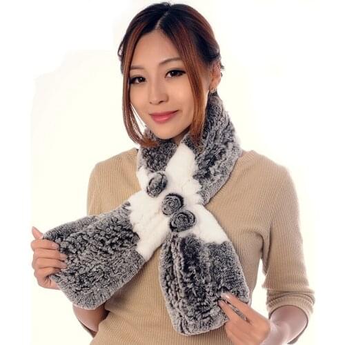 2019 New Arrival Luxury Real Rex Rabbit Fur Scarf 3 Flower Winter Warm Styles Women Natural Fur Scarf Free shipping