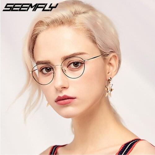 Seemfly Anti Blue Light Glasses Frame Women Men Round Clear Lens Anti Glare Eyeglasses Computer Goggle Plain Mirror Eyewear