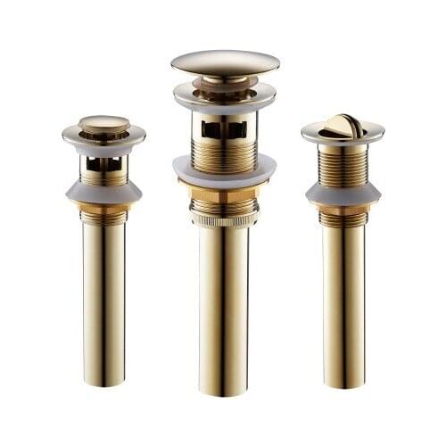 Luxury Bathroom Basin Sink Drain Pop Up Plugs Gold Plated Brass with & without Overflow Vanity Sink Waste Drainer For Basin Sink