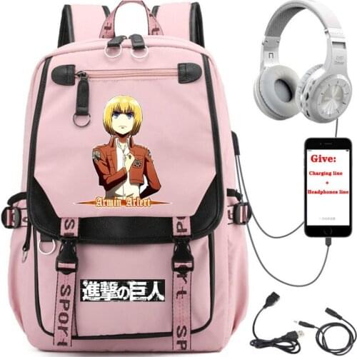 USB Charging teenagers Laptop packsack anime Attack on Titan backpack student School book Bag Women men Travel Backpack