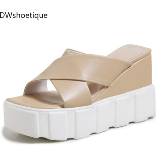 New summer women platform sandals wedges sandals for ladies genuine leather square toe shoes outdoor