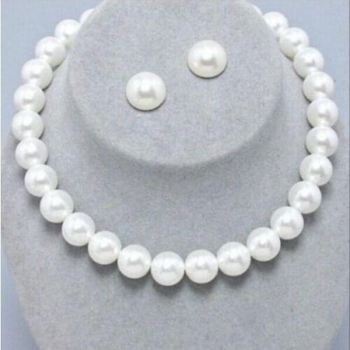 Huge17"12-13mm natural south sea genuine white round pearl necklace stud earring