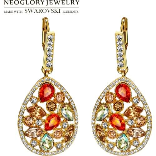 Neoglory Rhinestone Drop Earrings Classic Colorful Water Drop Design Luxuriant Party Embellished With Crystals From Swarovski