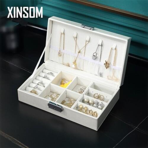 XINSOM Double Layers Jewelry Box High Capacity Necklace Earrings Rings Bracelets Jewelry Storage Box Portable Travel Case Casket
