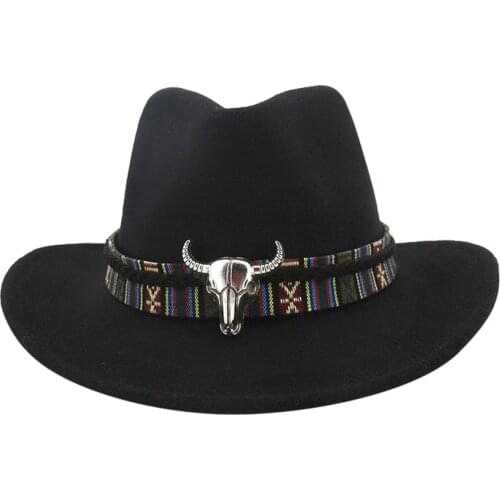 Classic Cowboy Hat For Men Wide Brim Fedora Hat Women Wool Metal Decor Chain Panamas Caps Hat For Fishing Men