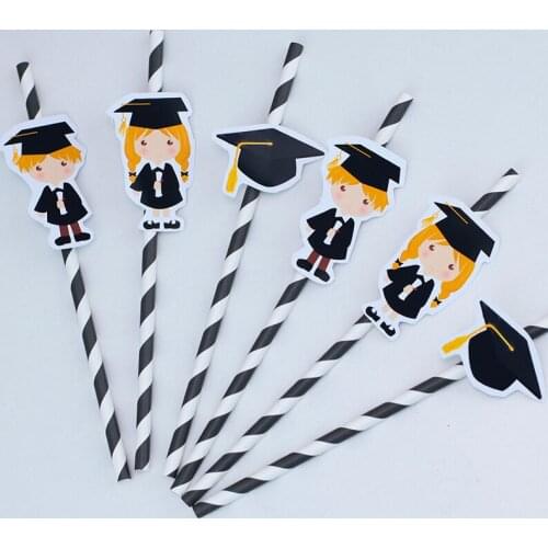 Graduation Theme Party Straws Boy Girl Students Paper Straws Birthday Graduation Event Party Decorations Supplies