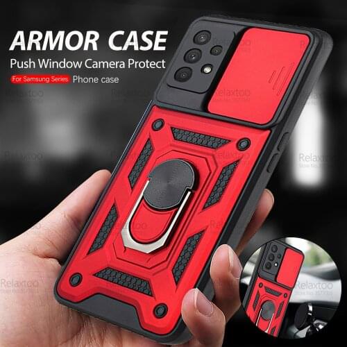 Camera Protect Armor Case For Samsung Galaxy A32 A52 A22 A72 5G 4G A12 A82 A02S A42 Car Magnetic Holder Ring Bumper Cover Fundas