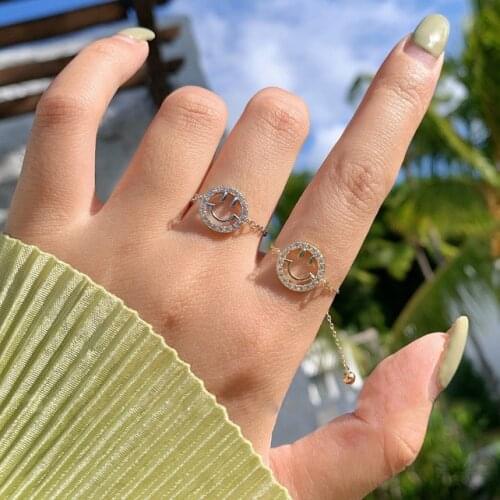 Smile Face Rings For Women Fashion Jewelry Elegant Soft Chain Strip Adjustable Finger Ring Inlaid Zircon Jewellery Gift