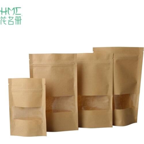 High Quality 10Pcs/lot Brown Kraft Paper Gift Bags Wedding Candy Packaging Recyclable Food Bread Convenient Party Bags Zip Lock