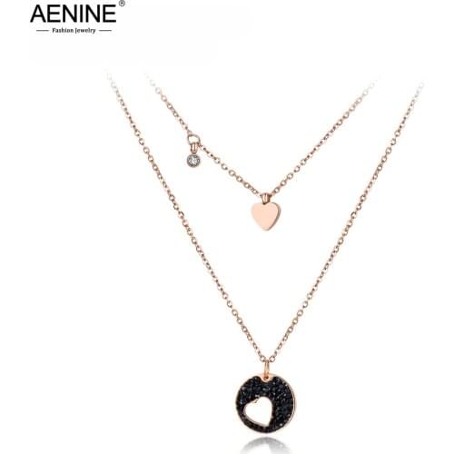 AENINE Classic Cubic Zirconia Heart Chokers Necklaces Pave Setting Rhinestone Gold Color Stainless Steel Female Jewelry AN18034