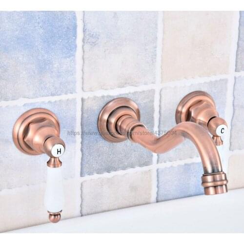 Antique Red Copper Bathtub Mixer Taps 3 pcs Basin Dual Handles Hot and Cold Wall Mounted Basin Faucet Nsf526