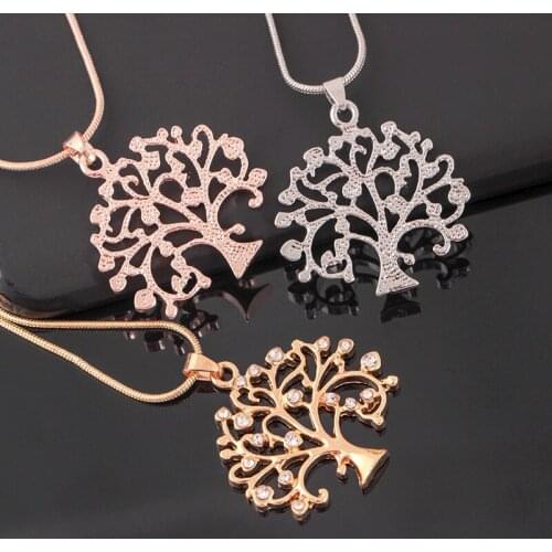 DoreenBeads Fashion Lampwork Glass Necklace For Women Jewelry Gold Color Tree of Life Clear Rhinestone Pendant 46.5cm long, 1 PC