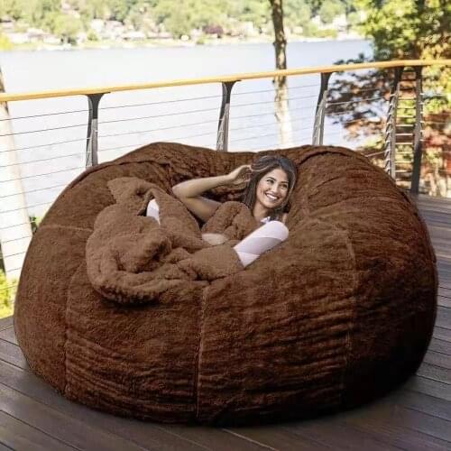 Dropshipping 5 Feet Giant Fur Bean Bag Cover Big Round Soft Fluffy Faux Fur BeanBag Lazy Sofa Bed Cover Living Room Furniture