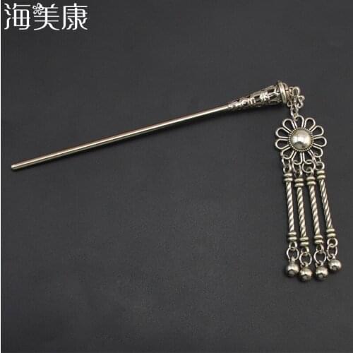 Haimeikang 2021 New Retro Hairpin Chinese Hair Stick Vintage Tassel Floral Headwear Antique