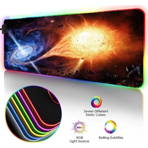 Mairuige Gaming Mouse Pad Starry Sky on The Moon RGB Large Mouse Pad LED Color Lighting Computer Notebook Mouse Pad XXL