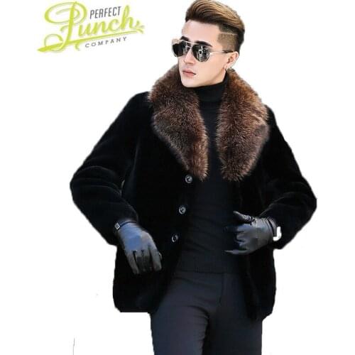 Real Mens Winter Jacket Sheep Shearling Coat Men Clothes 2021 Raccoon Fur Collar Warm Jackets Plus Size DXL1752 MY1708