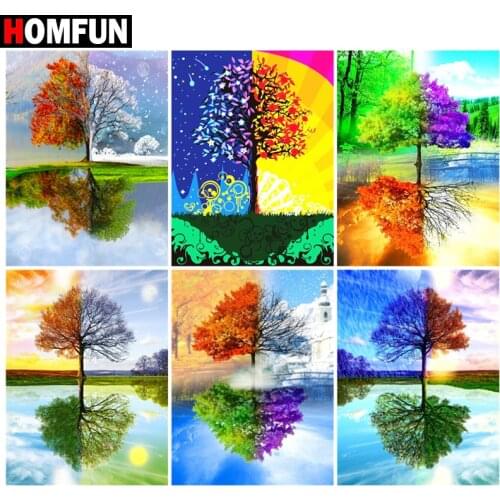 HOMFUN Paint With Diamond Embroidery "Tree landscape color" Diamond Painting Full Square Round Picture Of Rhinestone Decor
