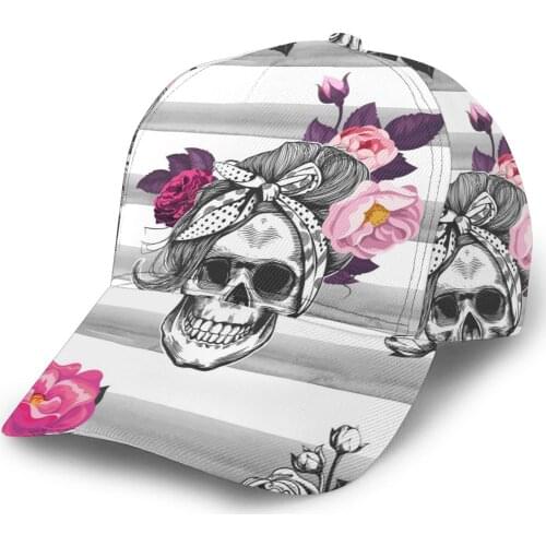 Skull Silhouettes Flowers Roses And Watercolor Stripes Baseball Cap men snapback caps Classic Style hat Casual Sport Outdoor cap