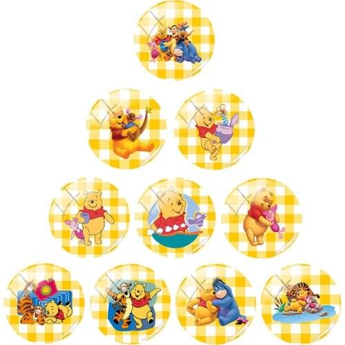 Disney Animation Winnie the Pooh Plaid 12mm/15mm/16mm Photos Send Friends Photos Cute Glass Cabochon Dome Flat Back DIY