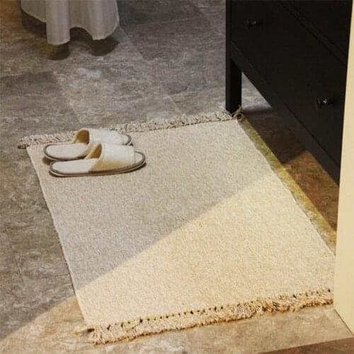 Japanese Style Cotton And Linen Rug Doormat For Entrance Door Hand-Woven Carpet With Tassel Bathroom Floormat Absorbent Foot Pad