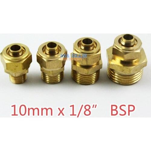 10 Pieces 10mm x 1/4" BSP Brass Straight Male Pneumatic Pipe Hose Quick Coupler Connector Coupling Fitting